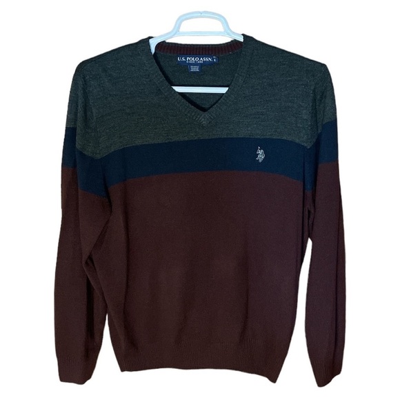 U.S. Polo Assn. Mens Large Sweater Neutral Office Preppy Casual Logo Soft Light - Picture 1 of 6